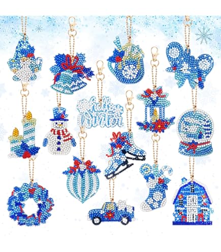 VEEKAY Automne Diamond Painting Porte-clés,6 PCS 5D Keychain Citrouilles Feuille D'érable Pendentifs,DIY Peinture Diamant Portes-Clés Pendentif, Diamond Art Keychain Pendentif,Diamant Double Face