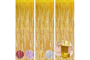 OFFCUP Cortina de Oropel Dorados, 3PCS Cortinas Metálicas Foil Fringe Cortinas Fiesta, 1m x 2mFlecos Dorados Cortina de Borla, para Decoración Pared Boda Cumpleaños Halloween Fiestas Navidad