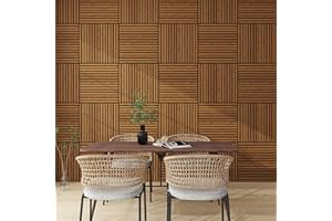NEU.HOLZ Set di 12 Pannelli Murali 3D Fonoassorbenti 60x60 cm a Listelli Dritti per Pareti Soffitti Moduli Decorativi Copertura 4,32 m² - Effetto Legno Teak