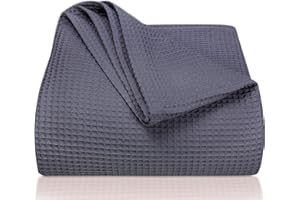 LAYNENBURG narzuta klasy premium, 220 x 240 cm (rozmiar XXL), 100% bawełny o strukturze waflowej, lekkie nakrycie letnie, bawełniana narzuta na łóżko, sofę, antracytowa