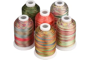 Simthread 6 x 1000M Variegated Polyester Embroidery Threads – 40WT Machine Embroidery Threads for Brother, Janome, Singer & More
