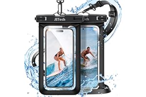 ‎JETECH JETech Wodoodporne Sakiewka Telefonu, Woda Dowód Etui na iPhone 16 15 14 13 Pro Max, na Samsung Galaxy S24 S23 Ultra i Inne do 7,2 Cala, Sucha Torba IPX8 ze Smycz, 2 Sztuki (Czarny+Czarny)