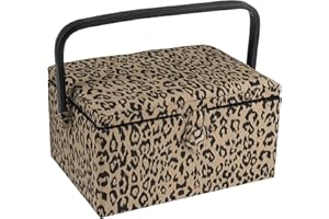 Hobby Gift Exclusive Medium Sewing Craft Storage Box, Wood, Leopard, 18.5 x 25.5 x 14.5cm