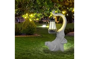 mikilov Elephant Resin Statue with Solar Lantern (Face Up) - Outdoor Lanterns & Indoor Statue Decorations for Garden, Yard, Porch, Home, Balcony