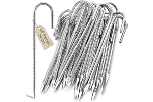 Graxury 40Pcs 30cm Piquets d'ancrage Résistants en Acier Galvanisé Antirouille avec Crochets en J pour Tentes de Trampoline - Convient pour Camp, Jardin, Abri et Balançoires