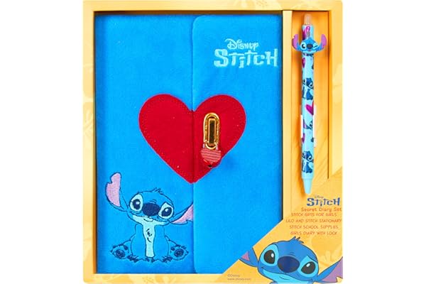 Disney Stitch Kit Papeterie, Carnet A5 Peluche et Stylo ou Journal Intime avec Serrure et Stylo, Fournitures Scolaires Enfant (Stitch Verrouillage)