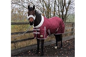 RUGGLES EQUESTRIAN Ruggles 50g Lightweight Stable Rug With Fleece Collar | Smart Versatile Rug Perfect for Warmer Days or as an Under Layer in Colder Weather(6' 3", Burgundy)