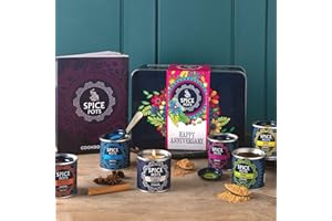Spice Pots Curry Tin for Wedding Anniversary | 10 year Anniversary | 10th Wedding Gifts | Curry Gift Set | Indian Spices 5 x 40g | Curry Cookbook and Cook’s Candle | Tin Gifts