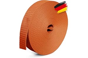 BAUHELD® Sangle universelle de 10 m, 25 mm, fabriquée en Allemagne, en polypropylène, pour fixation, couture ou accessoires pour sac à dos, valise, boucle enfichable, sangle de serrage, orange