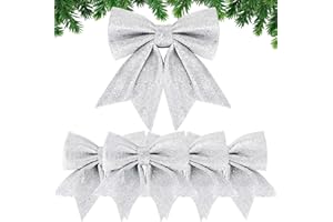 BHGT 5 Stück Weihnachtsbaum Schleifen Silber Weihnachten Deko Glitzer Schleifen Weihnachtsbaum Bogen Schleife Deko Weihnachtsbaumschmuck Schleifen für Zuhause Festival Party Baumkranz Dekorationen