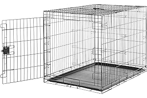 Amazon Basics Klatka dla psów, z drutu metalowego, wytrzymała, składana, z podstawką, pojedyncze drzwiczki, 106,68 x 71,12 x 76,2 cm, czarna