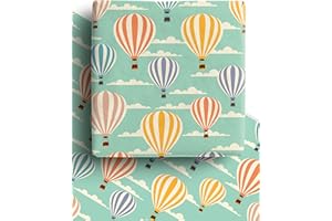 DELECO 4 x Air Balloon Vintage Eco Wrapping Paper Sheets 70cmx50cm - Premium Recyclable Gift Wrap for Birthday, Father's Day, Retirement, Travel, New Baby, Graduation & more