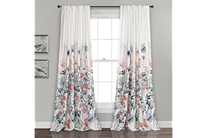 LUSH DECOR Lush DÉCOR Zuri Flora Curtains Light Filtering Window Panel Set for Living, Dining, Bedroom (Pair), 84 x 52 in, Blue and Coral, 2 Count