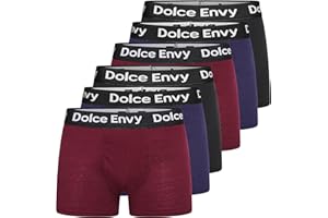 DOLCE ENVY 6-Pack Mens Boxers Shorts with Elastic Waistband Cotton Fitted Breathable Underwear Suitable for any Occasion