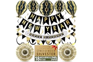 ITSY BITSY PARTY CO Premium Wiederverwendbare Silvester Deko 2026 - 5-in-1-Banner Schreibt Happy New Year, Happy Birthday + mehr, Schnelle Montage mit Klett - Silvester Party Deko / Schwarz Gold Partydeko