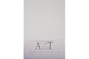 CRAFTS TOO Craft Artist A4 Double-Sided Glitter Card Silver - 250GSM - Non Shed - Use with Cricut, Brother, Silhouette - for Paper Craft, Birthday Toppers, Home Decor, Stationary, Silver (10 Pack)