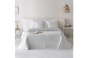 ETHERE MAISON Colcha Jacquard Reversible algodón Emily Aluminio Cama 135 cm - 235X270 cm