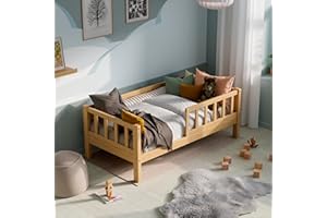 ‎RIVERBANK RIVERBANK Kinderbett 80x160 mit Rausfallschutz. (Natur) Kleinkind Jugendbett Massivholz Kiefer Bettgestell mit Lattenrost & Stauraum. Kinder Bett für Mädchen oder Jungen.