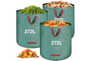 QOEOTUY Sacchi Giardinaggio 3x 272L - Sacchi per Rifiuti da Giardino Pieghevole con Maniglie - Sacchi per Raccogli Foglie da Giardino, Impermeabile, Polipropilene (PP), Riutilizzabile