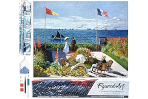 Figured'Art Diamond Painting Art 5D kit completo 40x50cm Tela Arrotolata Interamente da Ricoprire di Diamonds Quadrati - La terrazza a Sainte-Adresse, Monet - Pittura Diamante