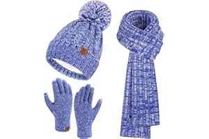 Bequemer Laden Donna Invernale Cappello Berretto Sciarpa Guanti Touch Screen Set con Fodera in Pile Termici Berretti in Maglia Scaldacollo Guanti