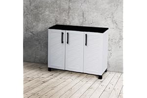 Dmora - Armoire d'extérieur Pelt, Armoire de balcon polyvalente, Armoire d'extérieur 3 portes, 100% Made in Italy, 102x37h90 cm, Gris clair et noir, Finition rayée