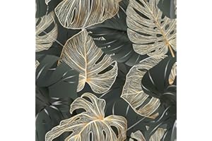 Yullpaper Carta Da Parati Adesiva Vintage Giungla Pellicola Nero/Oro Adesiva per Mobili Carta Da Parati Bambini Adesiva Muro Camera Da Letto Floreale/Foglie Adesivi Mobili Decorativi 44,5 x 300cm