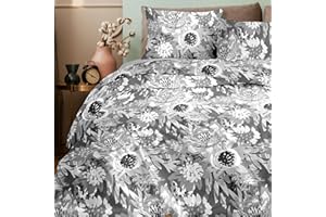 Ruggeri - Completo Letto Matrimoniale - 100% Morbida Flanella di Alta Qualità | 2 Federe + 1 Lenzuolo con Angoli + 1 Lenzuolo Sopra | Lenzuola Calde Invernali in microfibra - Everyday (Grigio Fiorito)