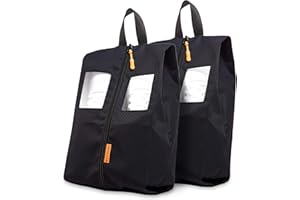 Schuhtasche Reise für Koffer und Rucksack (2er Set) inkl. Sichtfenster - mehr Organisation im Gepäck - Schuhbeutel wasserdicht für Schuhe bis Schuhgröße 47 - [schwarz]