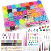YeeQo 4100+ Elastic Bands Bracelets Set - Elastic Bands for Bracelet Making | 54 Grids Kit for Kids, Includes Loom, Pendants,