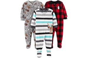 Simple Joys by Carter's Baby Jungen Pyjamamit Füßen aus Flammenfestem Fleece, Lockerer Schnitt, 3er-Pack