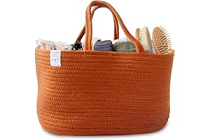 Natemia Rope Diaper Caddy Organizer│Large Portable Nursery Storage Bin and Car Travel Organizer│Tote Bag with Dividers for Diapers & Wipes