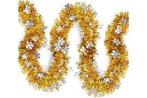 ‎JSRHEEM JSRHEEM 3 Stücke Weihnachtsgirlande, 2M Weihnachten Lametta Girlande mit Schneeflocke,Metallic Garland Glitzernde Hängende Dekoration für Weihnachtsbaum Kranz Hochzeit Party Gold