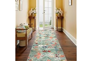 HUGEAR Alfombra Larga Pasillo Verde Antideslizante Lavables en Lavadora Carpete Cocina Comedor Habitacion Tapetes Moderno Flor Pelo Corto Tapete 60x240cm