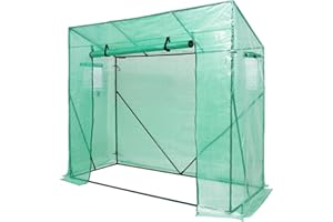 Yorbay Foliengewächshaus Gewächshaus für Tomaten, mit Gitternetzfolie und Fernster für Garten zur Aufzucht, Schrägdach, Grün, 200 x 80 x 173/143cm (LxBxH) Mehrweg