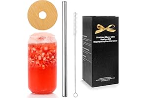 ANOTION Bicchiere da birra con coperchio e paglia, idea regalo