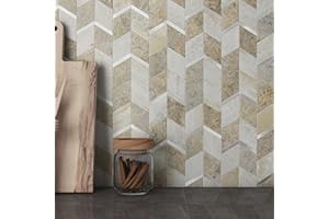 M MOFIT Marble Peel and Stick Tile Stickers for Kitchen,Self Adhesive Mosaic Wall Tiles for Bathroom Diamond(10Sheets,Castle Brown)