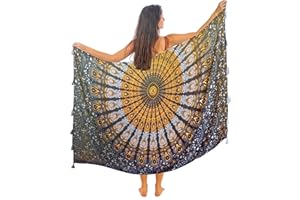 MANDALA LIFE ART Pareo Femme Plage Grande Taille Avec Des Franges Bikini Couvrir Boheme Orientale Xxl Longue Robe Jupe Tapisserie Foulard Écharpe Rayone/Cotcoton Hoome Sarong 180X110Cm