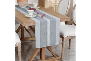NEWISHER Braided Striped Table Runner Rustic Embroidery Coffee Table Runners for Decorations Weddings Holiday Grey 33x183cm/13x72inch