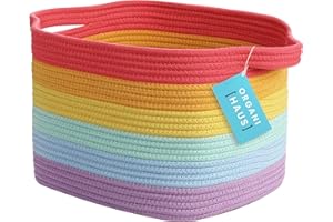OrganiHaus Cesto portaoggetti intrecciato arcobaleno – cestini portaoggetti per bambini giocattoli – cesto portaoggetti decorativo per bambini, cesto rettangolare – portaoggetti per bambini – corda di