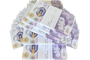 BIG SCREEN STACKS NEW EDITION PROP MONEY UK POUNDS GBP BANK 100 20 NOTES Extra Bank Strap - Authentic Film Edition - Movies Play Fake Cash Casino Photo Booth Props (TEN STACK)
