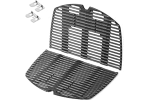 onlyfire Grille de Cuisson en Fonte pour Barbecue à Gaz Weber Q 300/3000 Séries - Remplacement pour 7646 - avec 2 Supports de Montage