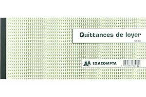 Exacompta - Réf. 42E - Paquet de 10 carnets à souche QUITTANCES DE LOYER - 50 feuillets papier chèque amagnétique 95g/m2 Clairefontaine - Chaque feuillet est prédécoupé - format horizontal 106x250 mm