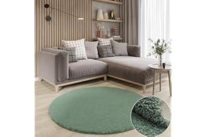 ‎MY-RUG MY-RUG Teppich Shaggy Star Hochflor rund grün 100 x 100 cm - Wohnzimmer Teppich, Kuschelteppich, Einfarbig