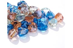 Chilli Cosmos Feuerglas Diamant 2,5 cm Feuerstelle Glassteine für Propan oder Gasfeuerstelle (Geschenkpaket) (4,5 kg, Weiß/Rosa Champagner/Margarita Azura Blue Blend)