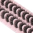 wiwoseo False Eyelashes Natural Wispy Faux Mink Lashes Natural Look Eyelashes Fluff Curly Crossing 16MM 3D Effect Eyelashes 10 Pairs Pack