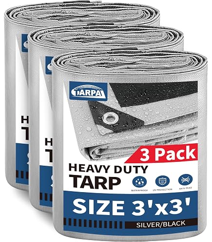 RAINDEWAY 4x10 Ft Heavy Duty Waterproof Tarp – 10 Mil Poly, UV Resistant, Silver/Brown With Metal Grommets