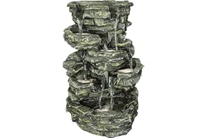 Dehner Gartenbrunnen Rocky mit LED Beleuchtung, ca. 60 x 39.5 x 32.5 cm, Polyresin, grau