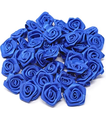 Lot De 10 Fleurs En Ruban De Satin Avec Strass Au Centre Bleu Clair 25
