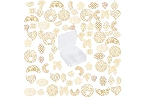 SUNNYCLUE 1 Caja 80 Piezas 16 Estilos Conector de Filigrana Encantos Unión de Flores Eslabones Envolturas Colgantes de Hierro Y Metal Hoja Ovalada Plana Redonda Forma de Corazón para Hacer Joyas